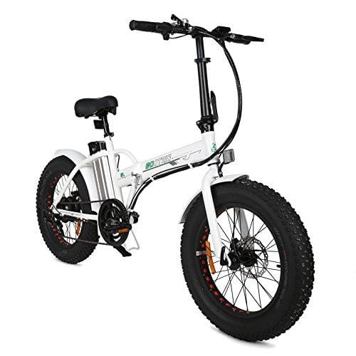 ECOTRIC 20" New Fat Tire Folding Electric Bike Beach Snow Bicycle ebike 500W Electric Moped Electric Mountain Bicycles … (White and Black)