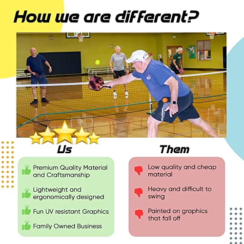 Graphite Pickleball Paddle with Cover - Lightweight Pickleball Racket for Beginners to Professionals - Toray T700 Carbon Fiber Face - Quiet Pickle Ball Paddle with Fun UV Printed Graphics