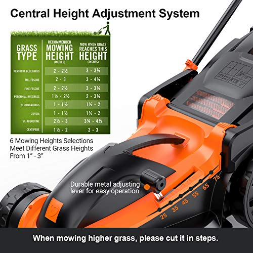TACKLIFE Electric Lawn Mower, 16-Inch 11Amp Lawn Mower, 6 Mowing Heights, Central Adjustment System, Easy Folding in 5s, 16Gal Grass Box, 10-Inch Rear Wheels & Save Effort–KALM1340A