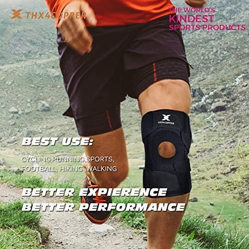Thx4 Copper Knee Brace Support, Open Patella Side Stabilizers – for Swollen ACL, Meniscus Injuries, Arthritis, Tendonitis, Joint Pain Relief with Adjustable Compression Wrap