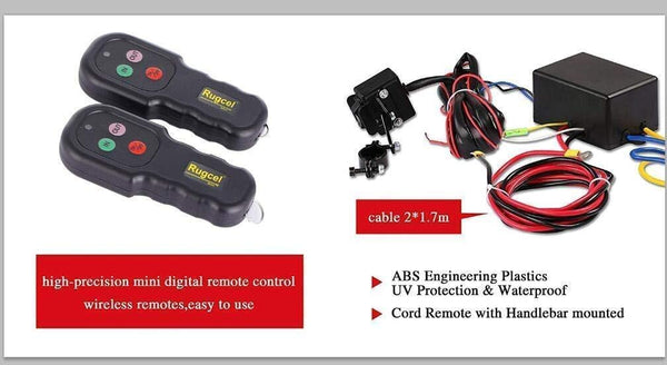 RUGCEL Winch Waterproof IP68 Winch with Hawse Fairlead, Synthetic Rope, 2 Wired Handle and 2 Wireless Remote (3500 lb.Load Capacity)