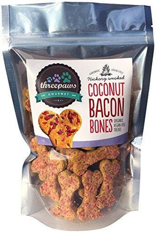 Coconut Bacon Bones, Hickory Smoked Gourmet Organic and Vegan Dog Treats - Gluten Free, Grain Free
