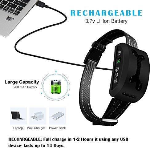 Bark Collar, 2019 NEW Training Collar Adjustable Vibration, Shock Sensitivity Level 1-7, Rechargeable Waterproof, Smart Barking Detection Small Large Dog, No Bark Collar