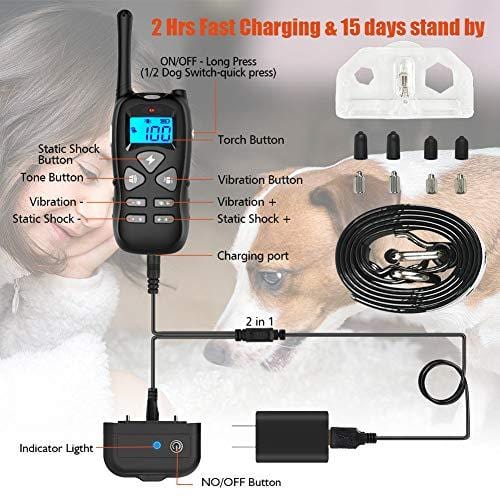 Shock Collar for Dogs, Dog Shock Collar with Remote 1600ft Range, IP67 Waterproof Rechargeable Dog Training Collar Beep Vibrate and Shock collar for Large Dogs and Small Dogs