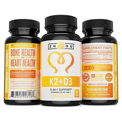 Vitamin K2 (MK7) with D3 Supplement - Vitamin D & K Complex - Bone and Heart Health Formula - 5000 IU Vitamin D3 & 90 mcg Vitamin K2 MK-7 - 60 Small & Easy to Swallow Vegetable Capsules