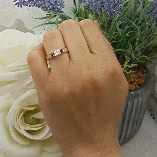 Dazzlingrock Collection 14K Round White & Blue Sapphire & Diamond Bridal Engagement Ring, Yellow Gold, Size 6