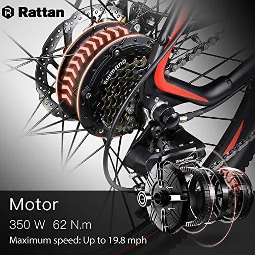 Rattan 26 inch Aluminum Electric Mountain Bike Shimano 7 Speed E-Bike 36V 10.4Ah Lithium Battery 350W Electric Bicycle 26 inch Adult Assisted E-Bike