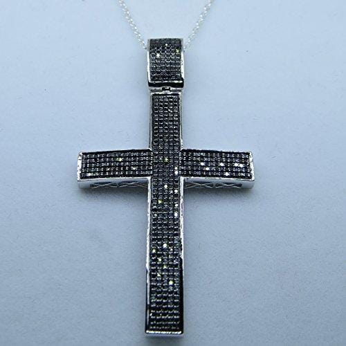 Dazzlingrock Collection 1.20 Carat (ctw) Black Diamond Micro Pave Men's Hip Hop Religious Cross Pendant 1 1/4 CT (Silver Chain Included), Sterling Silver