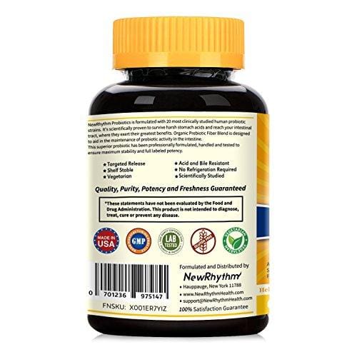 NewRhythm Probiotics 50 Billion CFU 20 Strains, 60 Veggie Capsules, Targeted Release Technology, Stomach Acid Resistant, No Need for Refrigeration, Non-GMO, Gluten Free