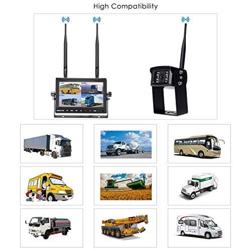 CAMONS Digital Wireless Backup Camera for RV, Trucks, Trailer Backup Camera with Monitor (7" Quad Split No Flicker, Built-in DVR), 120°HD Night Vision IP68 Waterproof Camera Rear/Side/Front with Mic