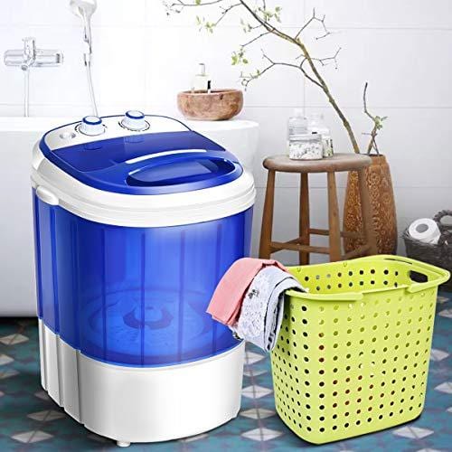 COSTWAY Mini Washing Machine, Portable Washer for Compact Laundry, Small Semi-Automatic Compact Washing Machine with Timer Control Single Translucent Tub 7lbs Capacity(Blue + White)