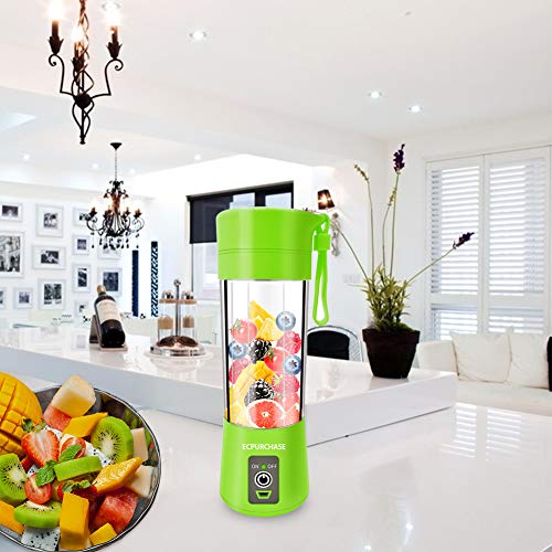 Portable Blender Single Serve, Personal Size Blender USB Rechargeable Juicer Cup Fruit Mixing Machine Baby Travel 380ml FDA, BPA-Free (Green)