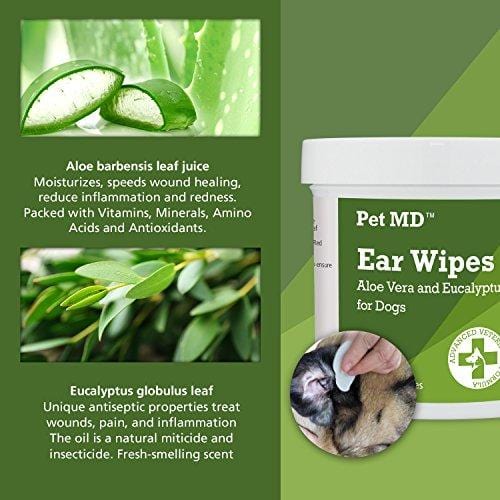 Pet MD - Dog Ear Cleaner Wipes - Otic Cleanser for Dogs to Stop Itching, Yeast and Mites with Aloe and Eucalyptus - 100 Count