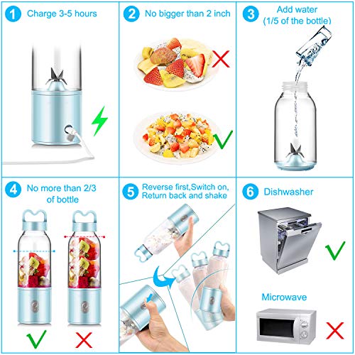 YesTree Portable Blender, Small Smoothie Blender - 4 Blades, 17oz/500ml Fruit Mixing Machine with 4000mAh USB Rechargeable Batteries, Larger Stronger and Faster, Detachable Cup Blender, Blue (BPA free)