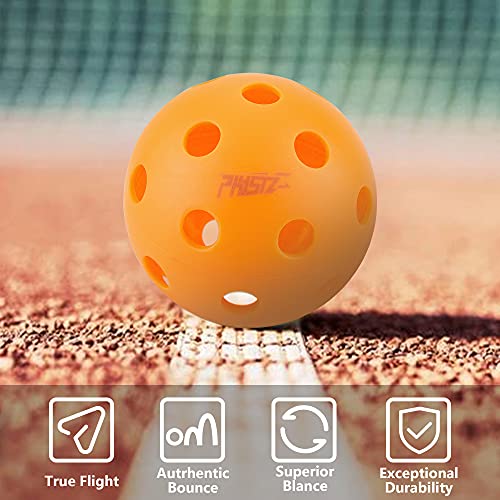 Pickleballs 4-Pack | PHYSIZZ Indoor Pickleball Balls | USAPA Approved | Orange 26 Holes with Storage mesh Bag