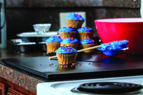 Camco Decor Mate Stove Topper and Cutting Board - Eliminates RV and Camper Stove Top Rattling |Can be Used as a Serving Tray - Black (43704)