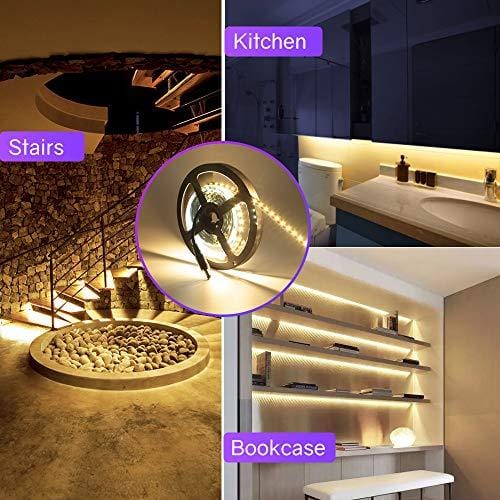 HitLights Warm White Dimmable LED Strip Lights Kit, 16.4 Feet - Includes Power Supply and Dimmer. 300 LEDs, 3000K, 72 Lumens per Foot. 12V DC Tape Light