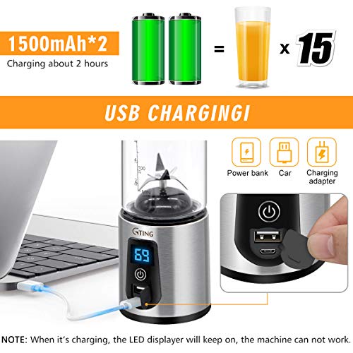 Portable Blender, G-TING Personal Smoothies Blender Cordless, Single Serve Mini Blender 450ml USB Rechargeable Small Juice Mixer Portable Juicer (Shakes, Smoothies, Home, Travel & Gym) Food Grade
