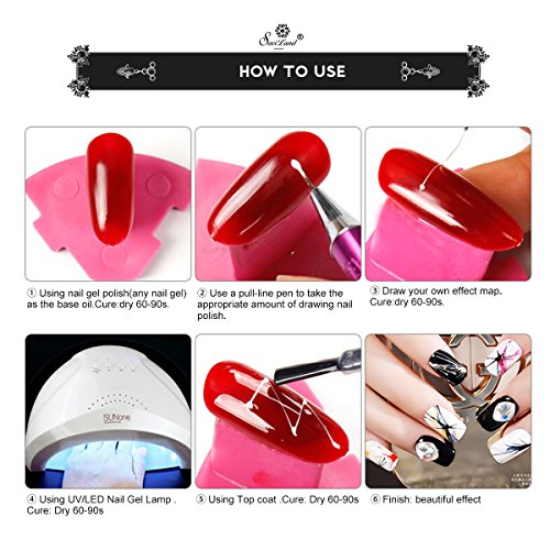 6 Colors Spider Gel, Saviland matrix Gel with Gel Paint Design Nail Art Wire Drawing Gel for Line (White black red blue yellow silver)