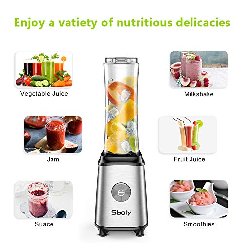 Personal Blender, Sboly Smoothie Blender Single Serve Small Blender for Juice Shakes and Smoothie with 20 oz Tritan BPA-Free Blender Cup, 300W (with Silicone Ice Cube Tray/Bottle Brush)