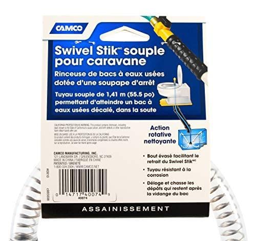 Camco RV Flexible Swivel Stik with Shutoff Valve- Creates Powerful Cleaning Action that Dislodges and Flushes Stubborn Waste Deposits and Combats Odors (40074)