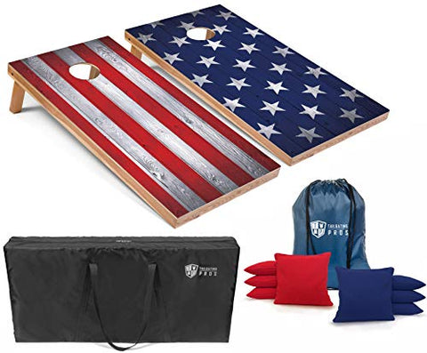 Tailgating Pros Stars and Stripes Cornhole Boards w/Bean Bags - 4'x2' Patriotic Corn Hole Game w/Carrying Case & Bags (Red/Royal All Weather, 4'x2' Boards w/LED Ring Lights)