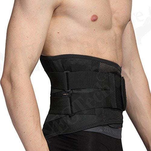 Adjustable Double Pull Lumbar Brace/Lower Back Belt, Pain Relief - Breathable & Lightweight Material - Wide Support - for Lifting, Work, Gym, Posture - Black - Size M