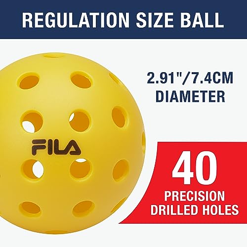 FILA Accessories Outdoor Pickleball Balls - Official Outdoor Pickleballs, Regulation Size with 40 Holes (Yellow), Pack of 4