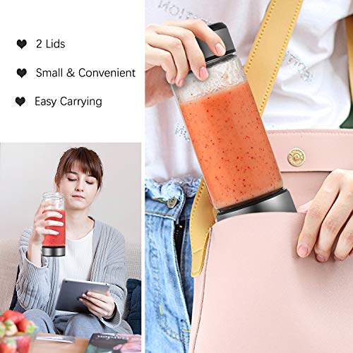 TOPQSC Portable Blender, Personal Blender 15oz USB Rechargeable 5200mAh, Smoothie Blender with Durable Glass and 2 Lids, Stainless Blades 16500rpm, Perfect for Shakes,Smoothies and Baby Food