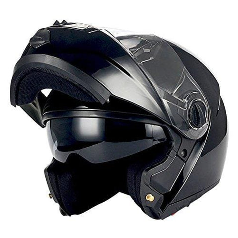 1Storm Commander Motorcycle Modular Full Face Helmet Flip up Dual Visor/Sun Shield; Glossy Black