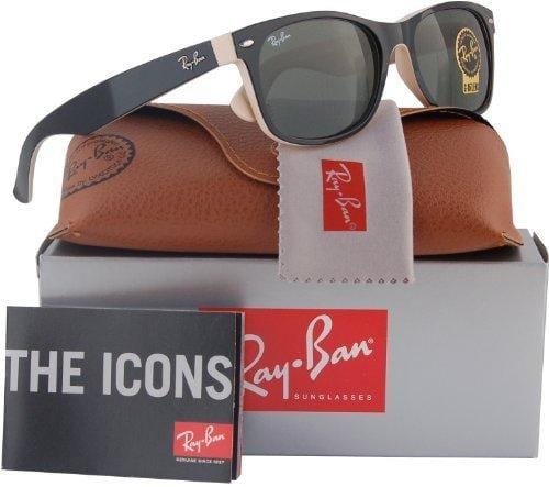 Ray-Ban RB2132 New Wayfarer Sunglasses Shiny Black/Beige (875) RB 2132 55mm