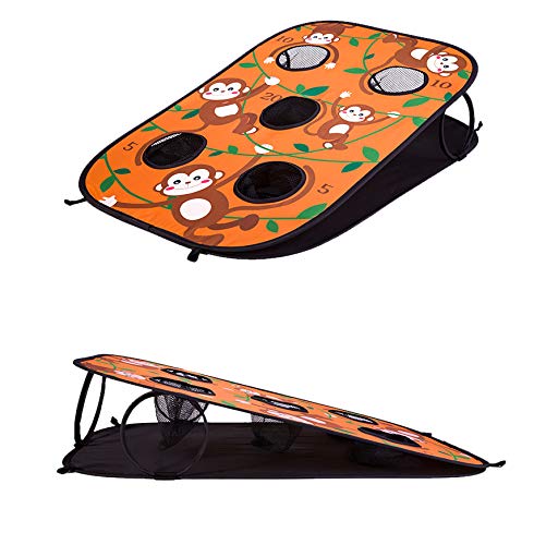 Himal Collapsible Portable 5 Holes Cornhole Game Cornhole Set Bounce Bean Bag Toss Game with 10 Bean Bags,Tic Tac Toe Game Double Games (3 x 2-Feet, Single Board)