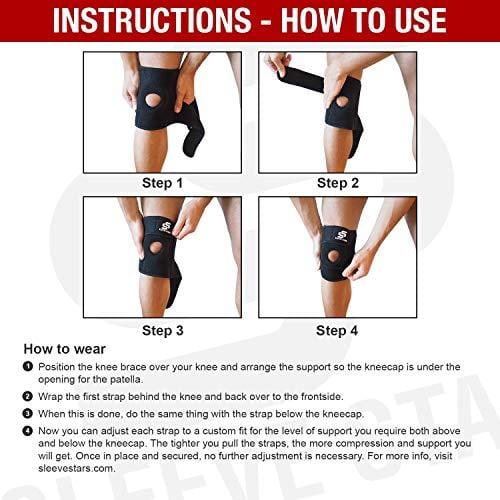 Sleeve Stars Knee Support Brace with Neoprene Compression Stabilizer, Open Patella & Adjustable Straps for Basketball, Arthritis, Running and Hiking