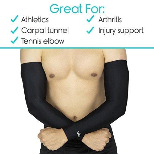 Vive Basketball Sleeve (Pair) - Long Arm Compression Elbow Support Wrap- UV Sun Protection for Shooting, Baseball, Football, Crossfit, Golfing, Running - Men and Women