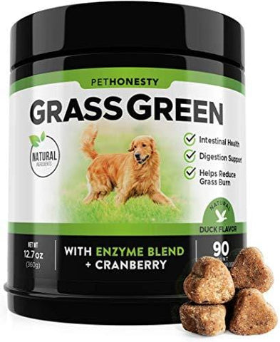 PetHonesty GrassGreen Grass Burn Spot Chews for Dogs - Dog Pee Lawn Spot Saver Treatment Caused by Dog Urine - Cranberry, Apple Cider Vinegar, DL-Methionine Grass Treatment Rocks - 90 Chew Treats