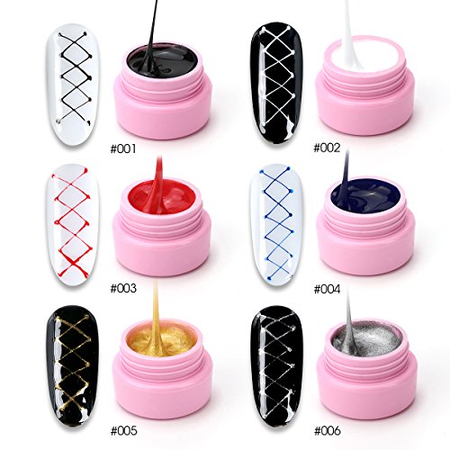 6 Colors Spider Gel, Saviland matrix Gel with Gel Paint Design Nail Art Wire Drawing Gel for Line (White black red blue yellow silver)