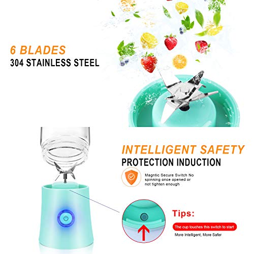 Portable Blender, Personal Blender for Shakes and Smoothies, 6 Stainless Steel Blades Cordless USB Rechargeable Juicer Cup with 4000mAh Batteries, Handheld 16oz Mini Travel Blender Small Fruit Mixer Detachable for Home Office Gym Outdoor, Green