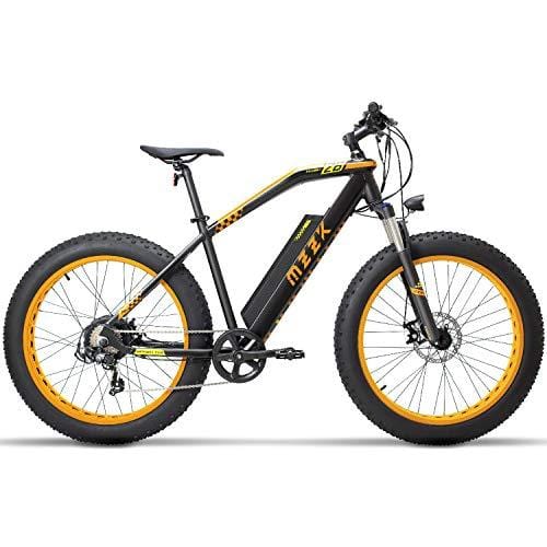 MZZK Electric Mountain Bike with 500W Brush-Less Geared Motor, 48V 13Ah Li-on Battery and 26 Inch Fat Tires - Falcon (Orange)