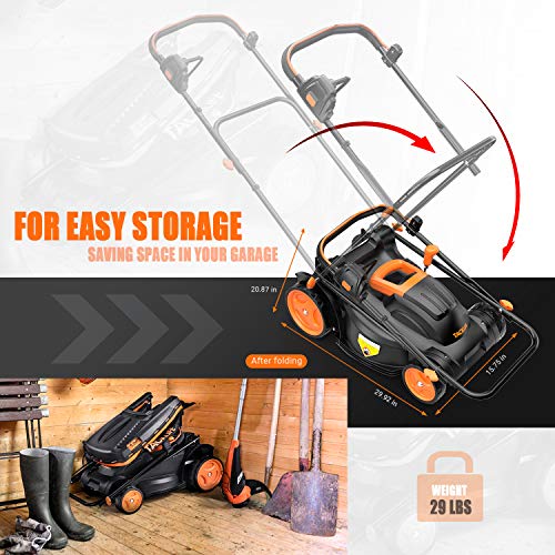 TACKLIFE Electric Lawn Mower, 14-Inch / 10-Amp Lawn Mower, 6 Adjustable Mowing Heights, 3 Operation Heights, Foldable Handlebars, Easy Control, 10.5Gal Grass Box – KALM12A
