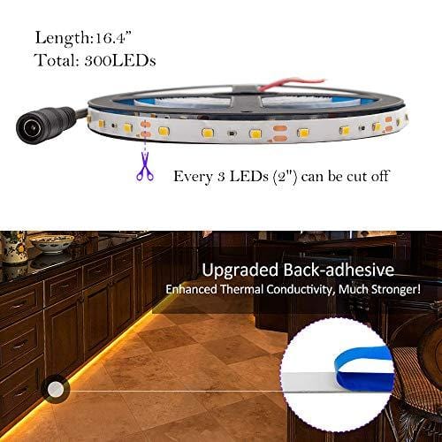 HitLights Warm White Dimmable LED Strip Lights Kit, 16.4 Feet - Includes Power Supply and Dimmer. 300 LEDs, 3000K, 72 Lumens per Foot. 12V DC Tape Light