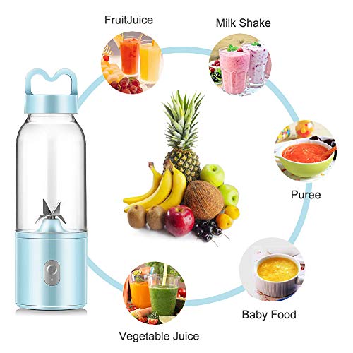 YesTree Portable Blender, Small Smoothie Blender - 4 Blades, 17oz/500ml Fruit Mixing Machine with 4000mAh USB Rechargeable Batteries, Larger Stronger and Faster, Detachable Cup Blender, Blue (BPA free)