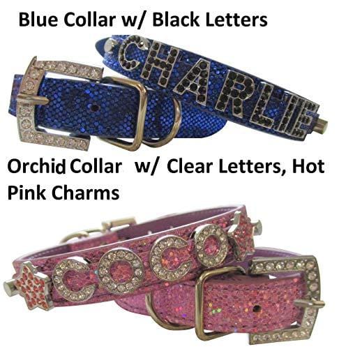 Bling Stuff For Fun TM, Personalized Customized PU Leather Glitter Rhinestone Bling Name Collar for Dogs & Puppies