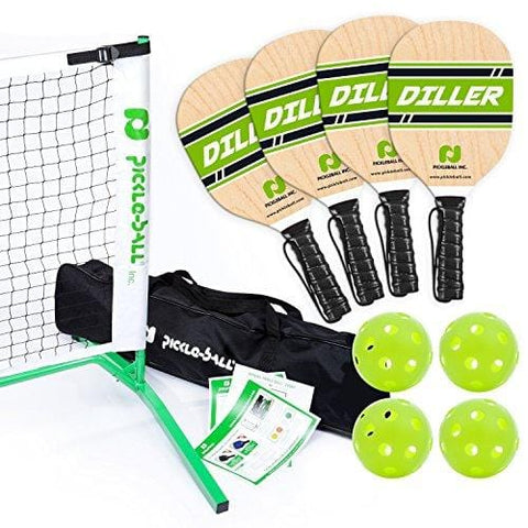 Pickle-Ball, Inc. Pickleball Diller Tournament Net Set (Set Includes Metal Frame + Net + 4 paddles + 4 balls + Rules Sheet in Carry Bag) || Makes A Great [product _type] Pickle-Ball - Ultra Pickleball - The Pickleball Paddle MegaStore