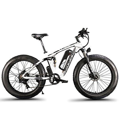 Cyrusher XF800 Fat Tire Electric Bike 1000W 48V Mens Mountain Bike Snow Ebike 26inch Bicycle Full Suspension Fork Hydraulic Brakes