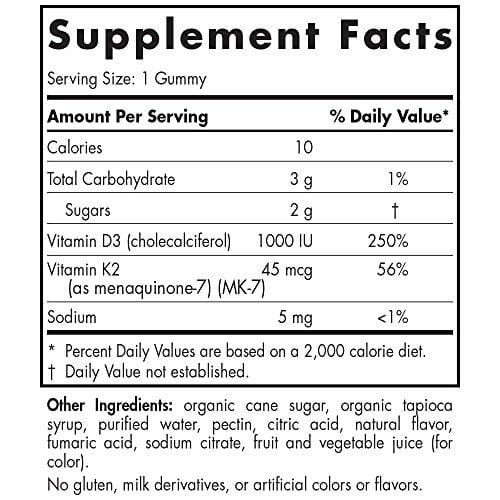 Nordic Naturals Vitamin D3 Plus K2 Gummies - Vitamin D3 from Natural Cholecalciferol for Optimal Calcium Absorption With Vitamin K2, Supports Formation of Healthy Bones, Pomegranate Flavor, 60 Count