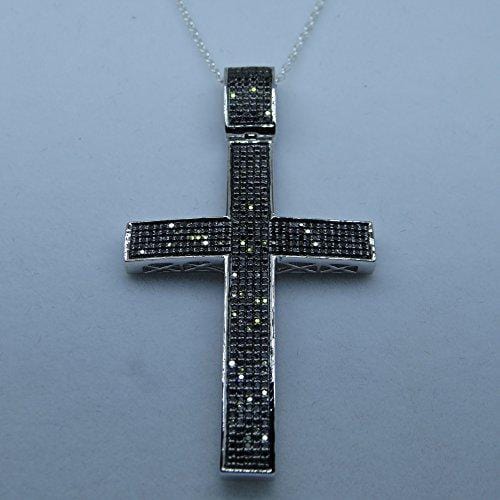 Dazzlingrock Collection 1.20 Carat (ctw) Black Diamond Micro Pave Men's Hip Hop Religious Cross Pendant 1 1/4 CT (Silver Chain Included), Sterling Silver