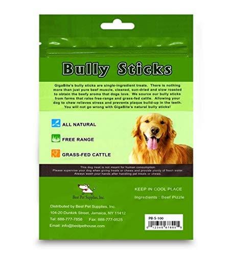 GigaBite 6" Skinny Odor-Free Bully Sticks (100 Pack) - USDA & FDA Certified All Natural, Free Range Beef Pizzle Dog Treat - by Best Pet Supplies