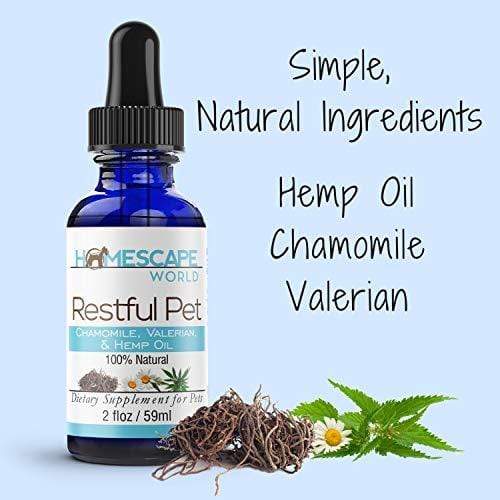 Hemp, Chamomile & Valerian RESTFUL PET Oil - Hemp Oil Supplement for Dogs & Cats Anxiety Relief - Natural, Calming Oil Promotes Relaxation & Stress Reduction to Calm Your Anxious Dog or Cat - 2oz