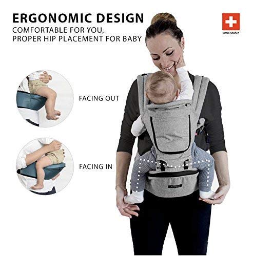 MiaMily Hipster Plus 3D Forward-Facing Baby Carrier and Baby Sling with 9-Supportive Carry Positions Charcoal Grey
