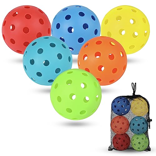 Pickleball Balls, 6 Pack 40 Holes Outdoor Pickleball Balls with Mesh Bag for Sport Indoor Play, High Elasticity & Durable Pickle Balls for All Style Pickleball Paddles, Gifts for Pickleball Lovers